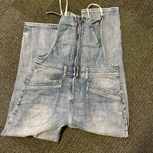 anthropologie pillow denim overalls